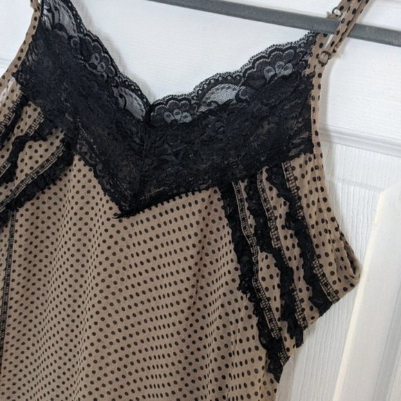 Too Fast "Diva Doll" Brown Polka Dots/Lace Slip Dress - Picture 3 of 4
